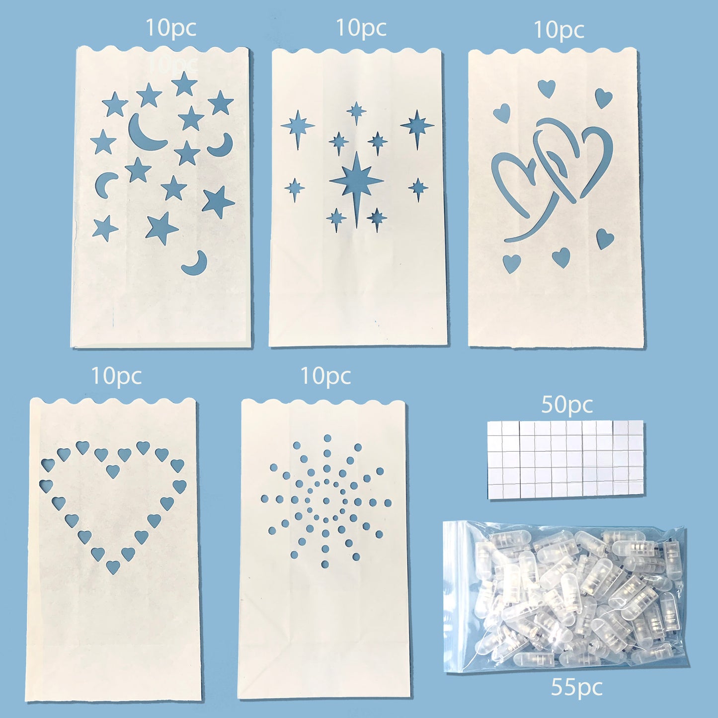 50pc Assorted Tall Luminaria bags with LED lights, perfect for thanksgiving decorations and christmas decorations