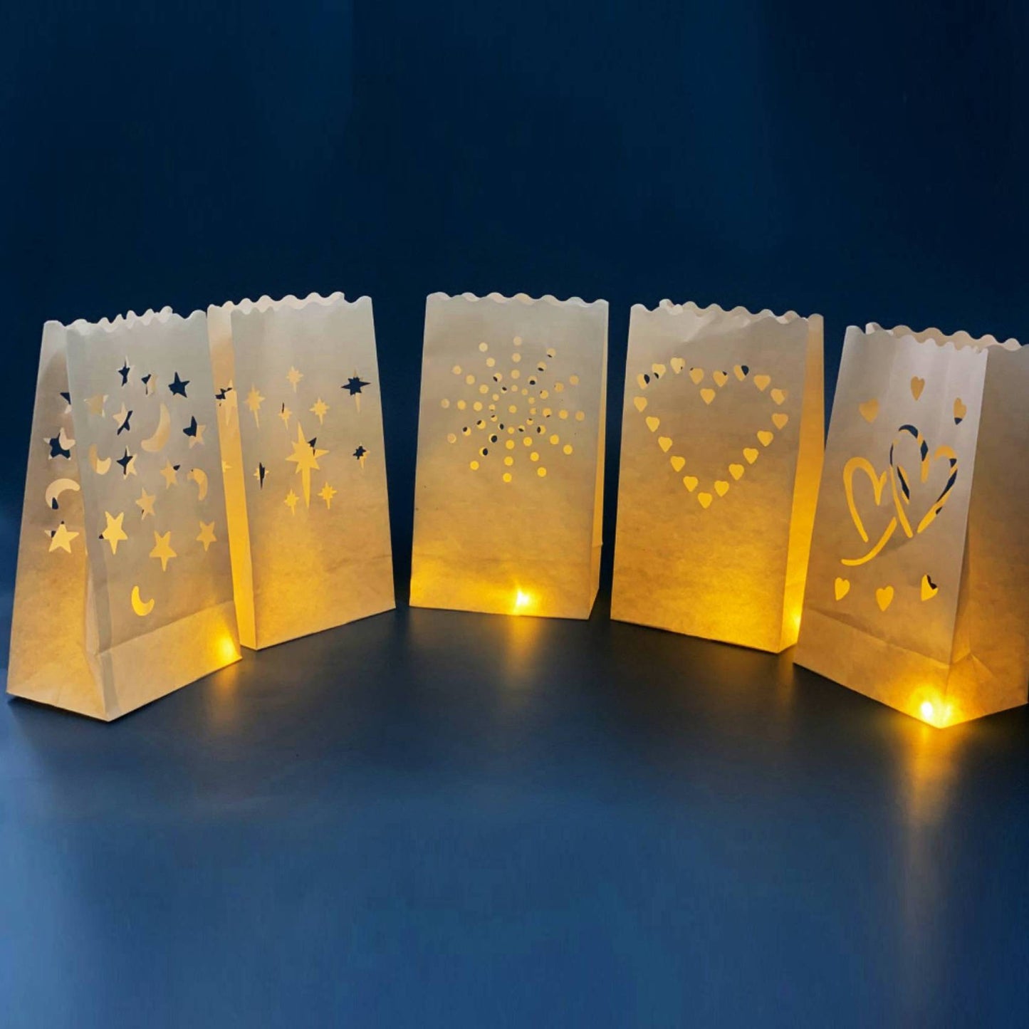 50pc Assorted Tall Luminaria bags with LED lights, perfect for thanksgiving decorations and christmas decorations