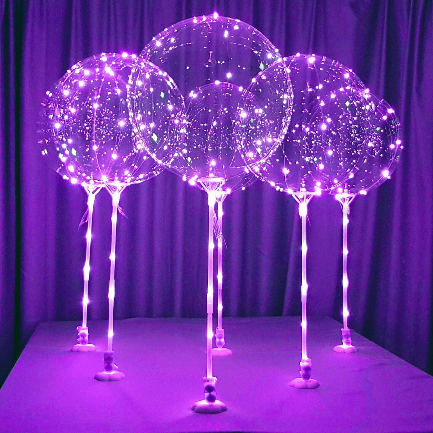 Lightsfever Led balloons with sticks and stands and batteries 6pack pink