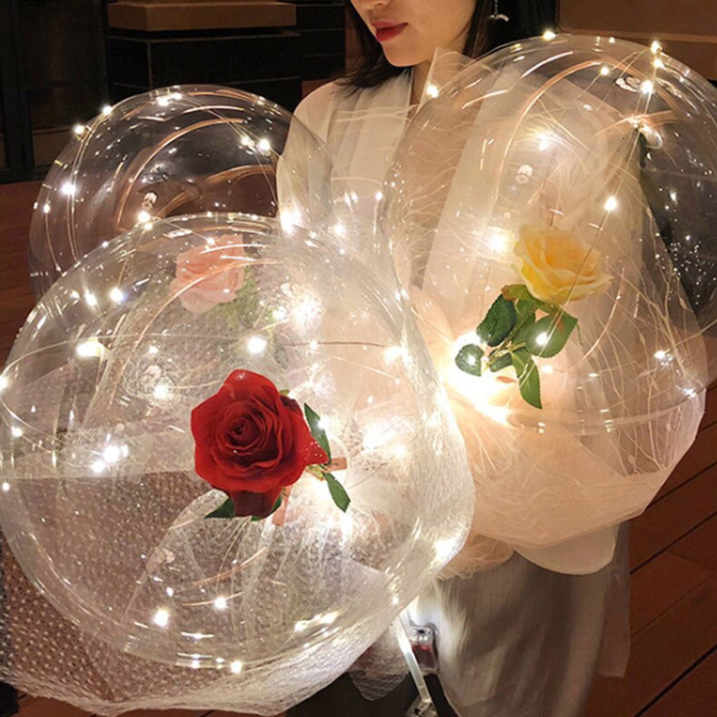 LED Balloons with sticks and roses 6pc